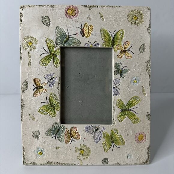 Butterfly Floral Picture Frame 3x4.5" Tabletop Rustic Garden Nature Cottagecore - Picture 14 of 15